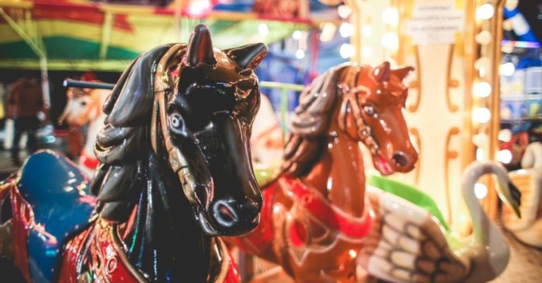 Rides - Closeup Photography of Brown and White Carousel